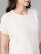 Women's White Cotton Bamboo Elastane Regular Fit Tshirt