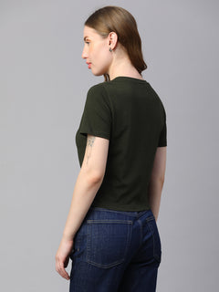 Women's Green Cotton Elastane Regular Fit Tshirt