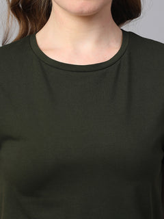 Women's Green Cotton Elastane Regular Fit Tshirt