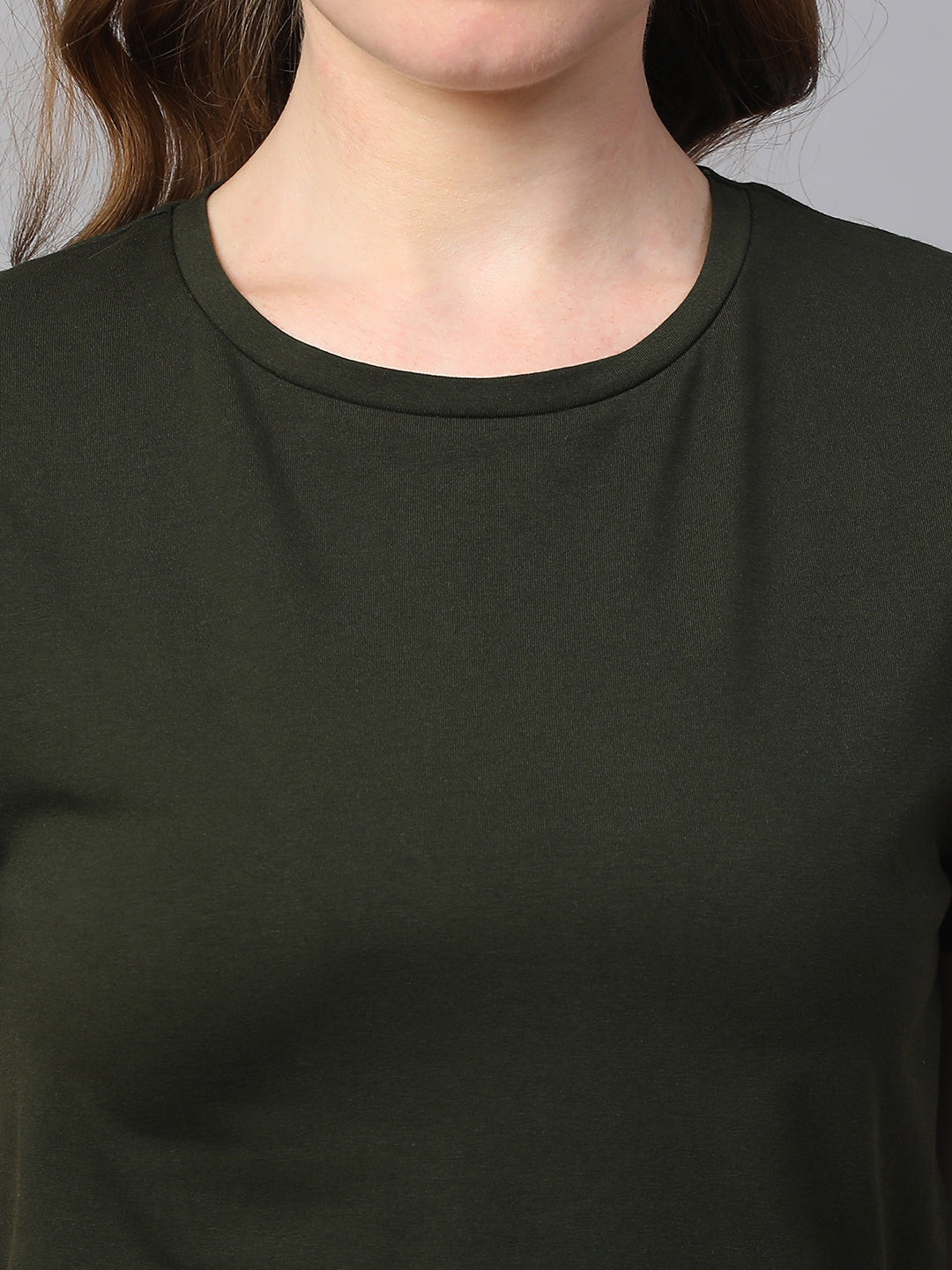 Women's Green Cotton Elastane Regular Fit Tshirt