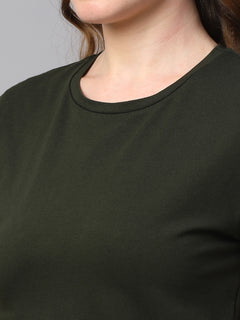 Women's Green Cotton Elastane Regular Fit Tshirt