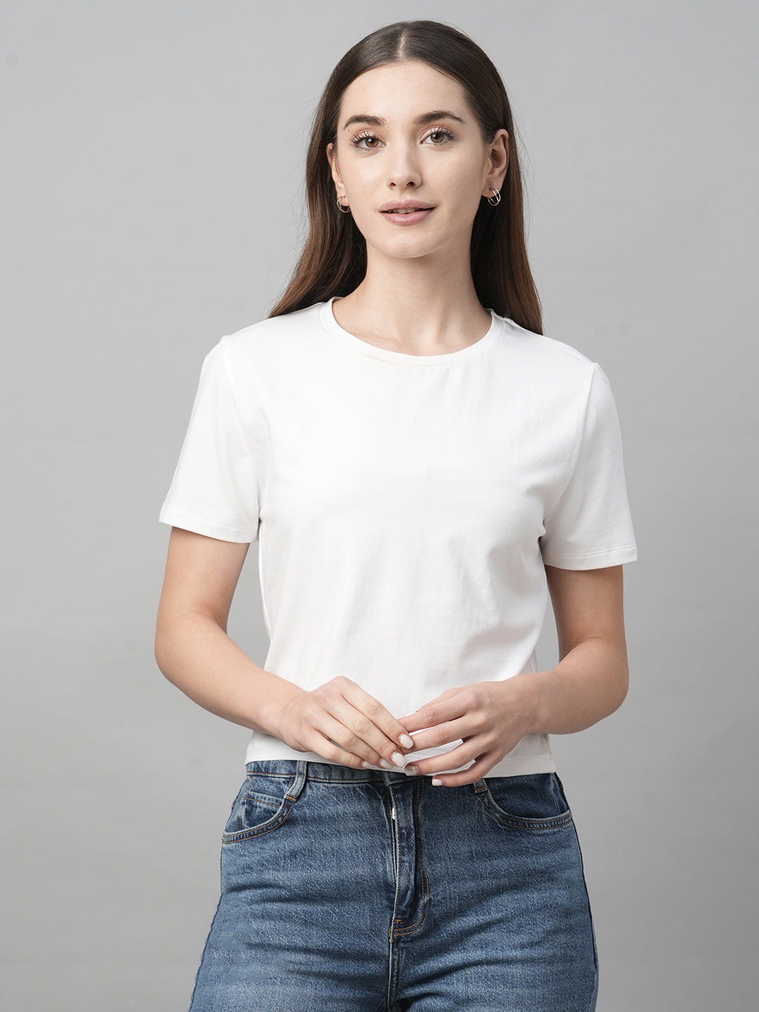 Women's White Cotton Elastane Regular Fit Tshirt