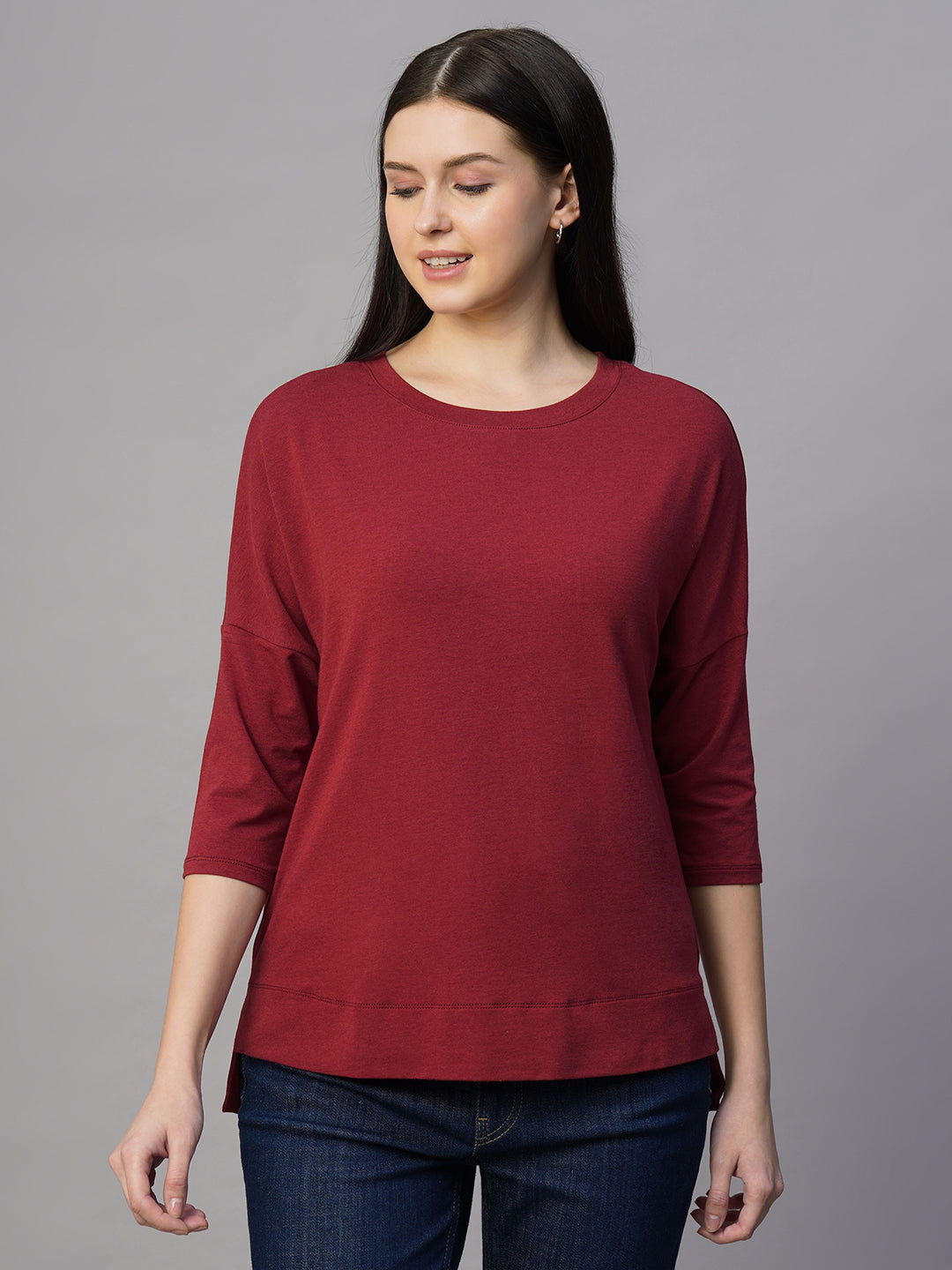 Women's Red Cotton Bamboo Regular Fit Tshirt