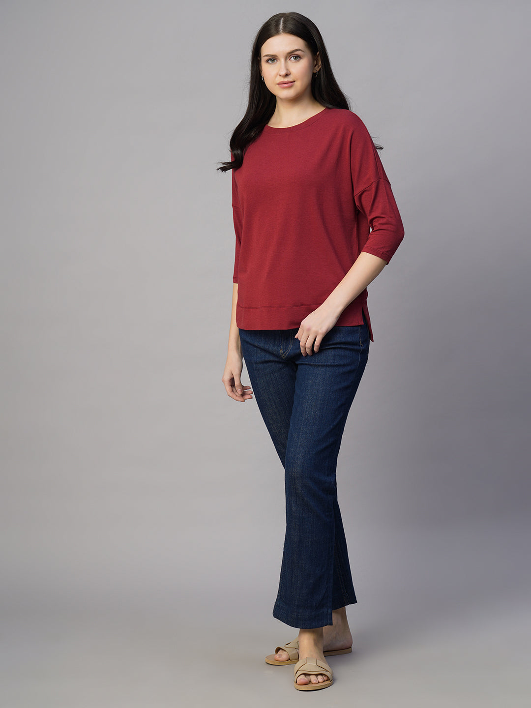 Women's Red Cotton Bamboo Regular Fit Tshirt