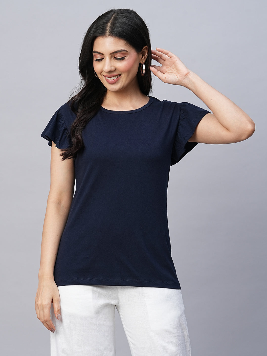 Women's Cotton Navy Regular Fit Tshirt