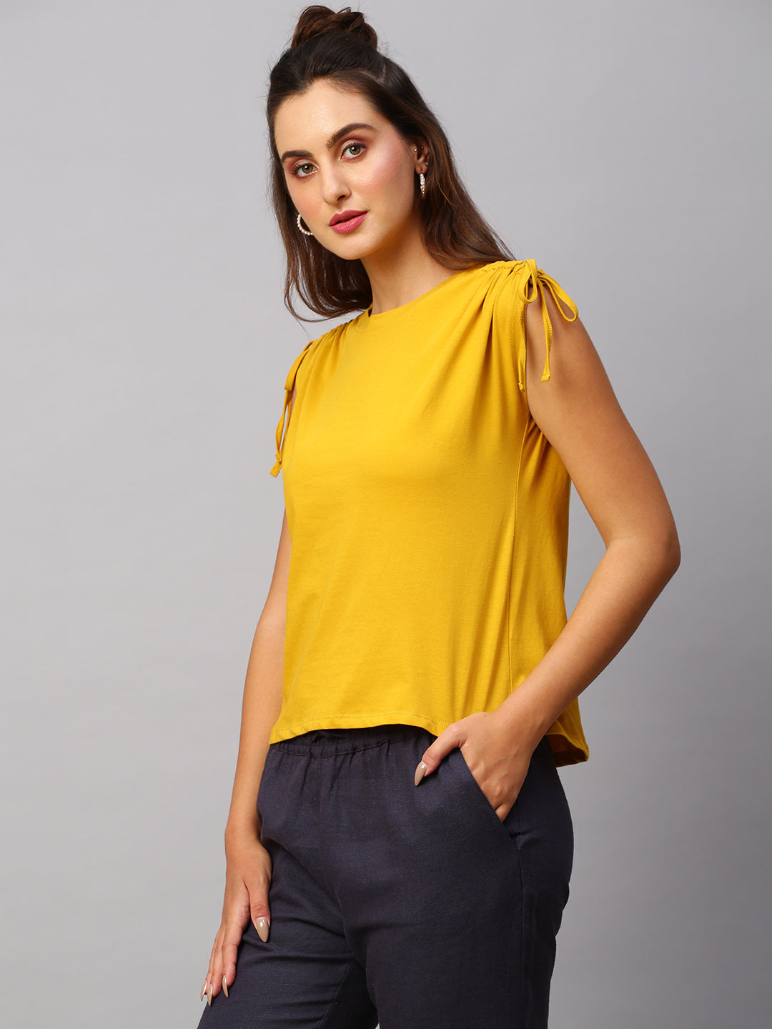 Women's Mustard Cotton Regular Fit Tshirt