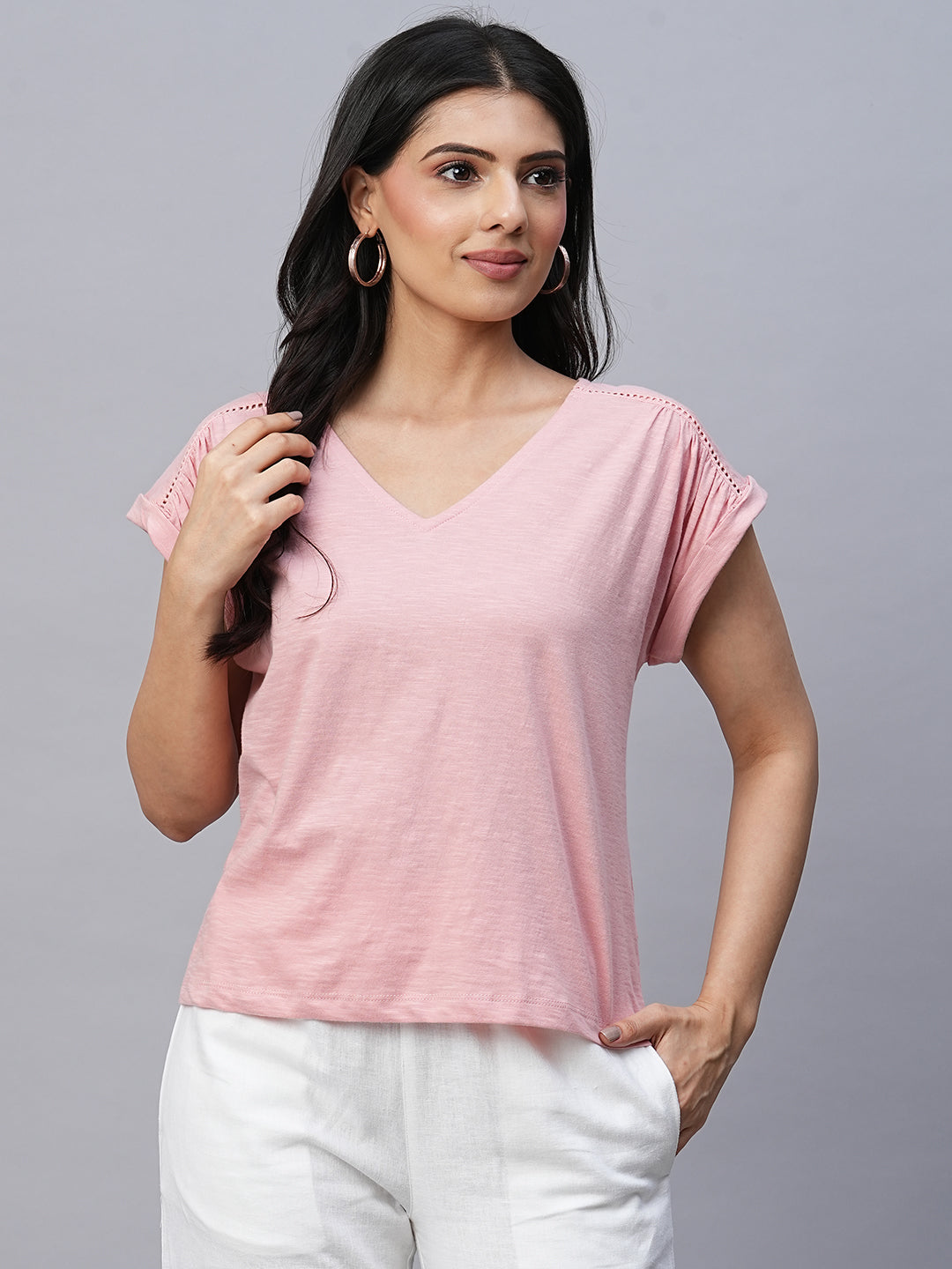 Women's Cotton Pink Loose Fit Tshirt