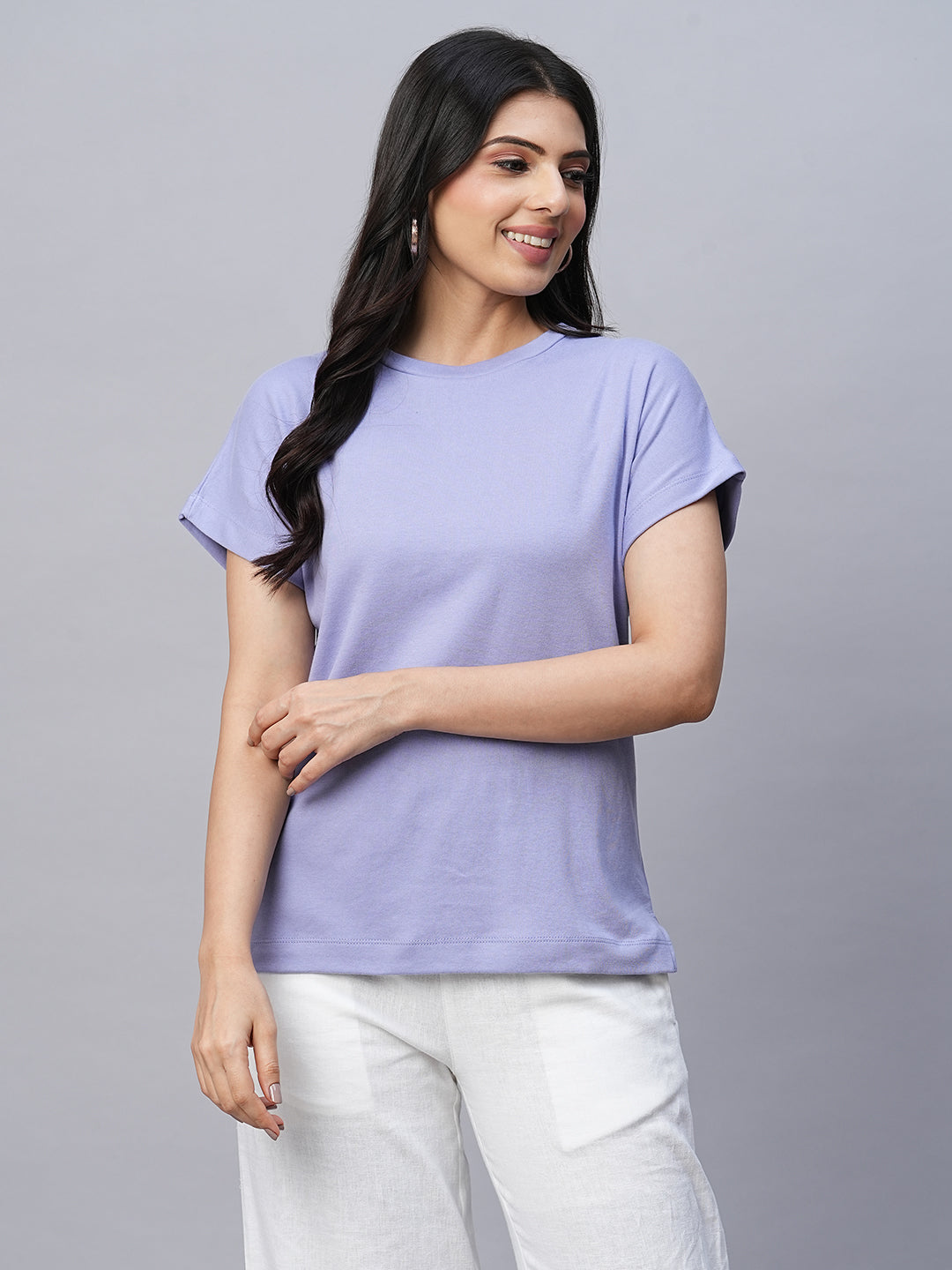 Women's Cotton Lavender Regular Fit Tshirt