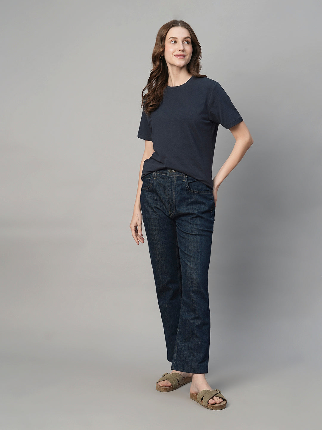 Women's Navy Cotton Bamboo Regular Fit Tshirt