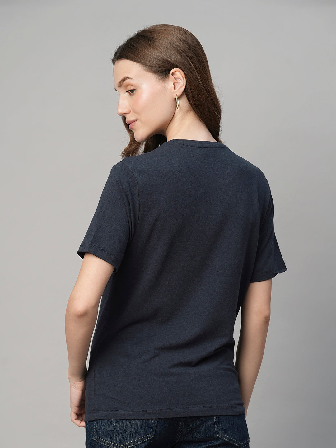 Women's Navy Cotton Bamboo Regular Fit Tshirt