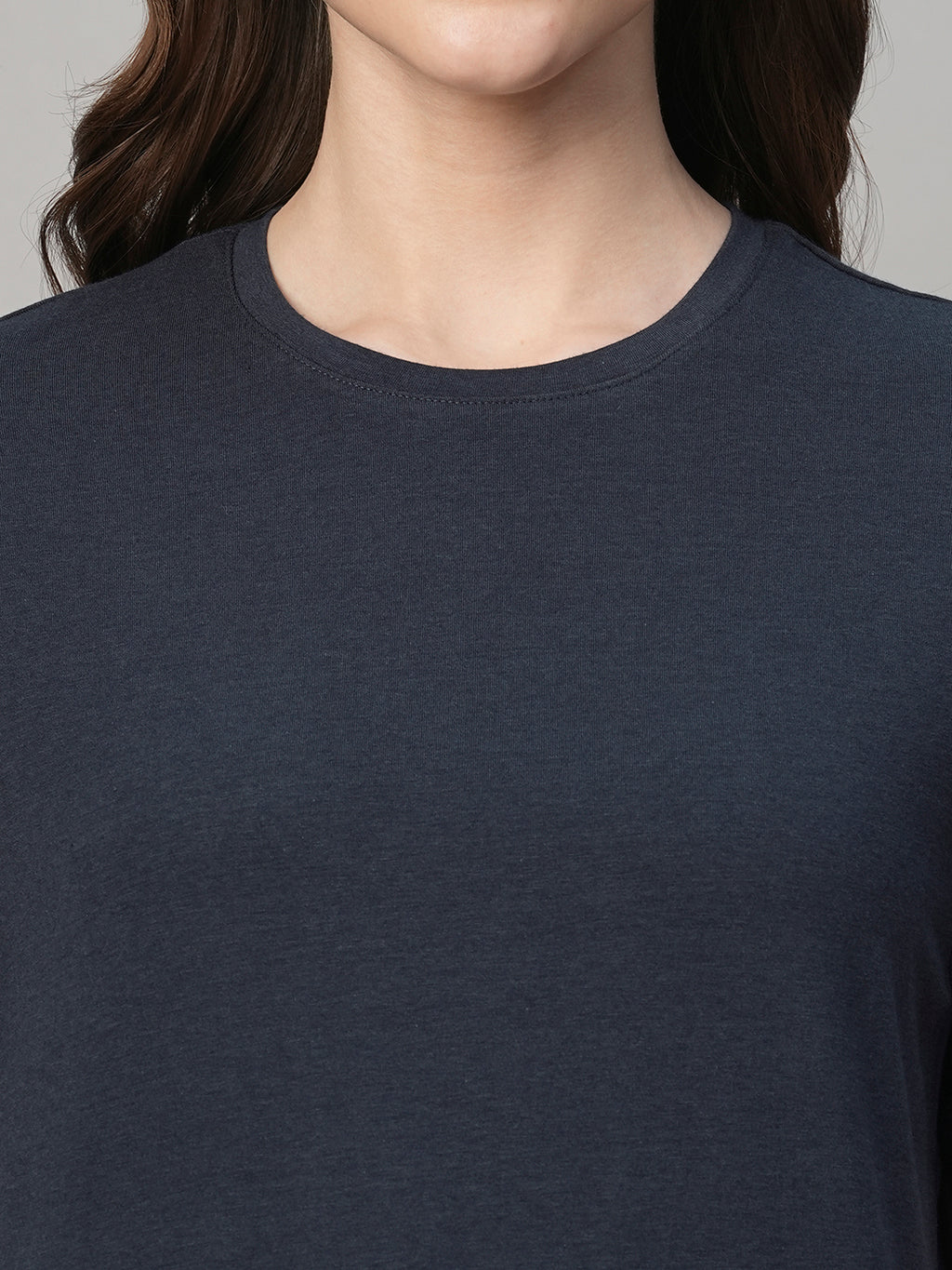 Women's Navy Cotton Bamboo Regular Fit Tshirt