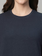 Women's Navy Cotton Bamboo Regular Fit Tshirt