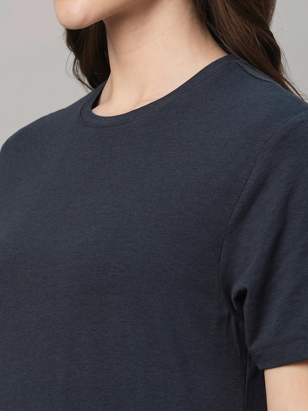 Women's Navy Cotton Bamboo Regular Fit Tshirt