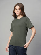Women's Olive Cotton Bamboo Regular Fit Tshirt