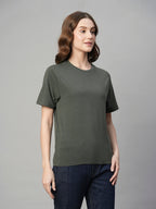 Women's Olive Cotton Bamboo Regular Fit Tshirt