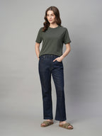Women's Olive Cotton Bamboo Regular Fit Tshirt