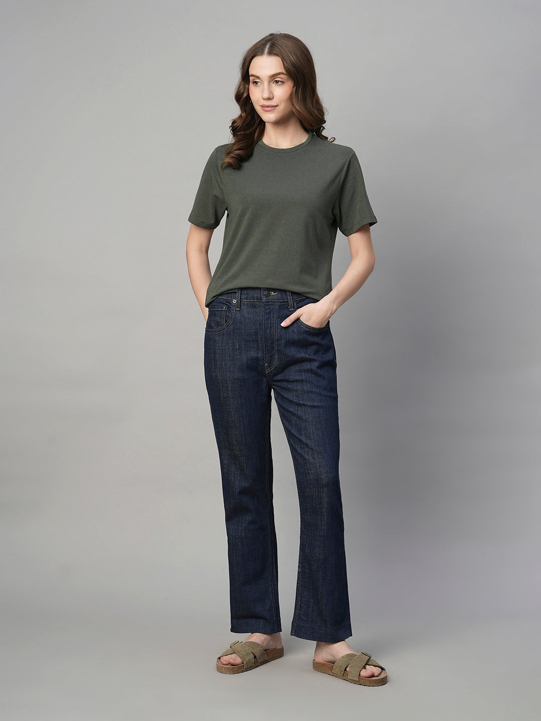 Women's Olive Cotton Bamboo Regular Fit Tshirt