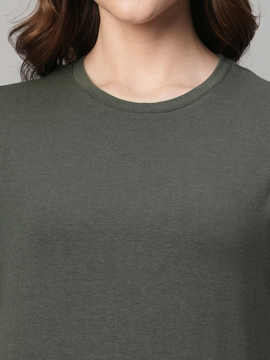 Women's Olive Cotton Bamboo Regular Fit Tshirt