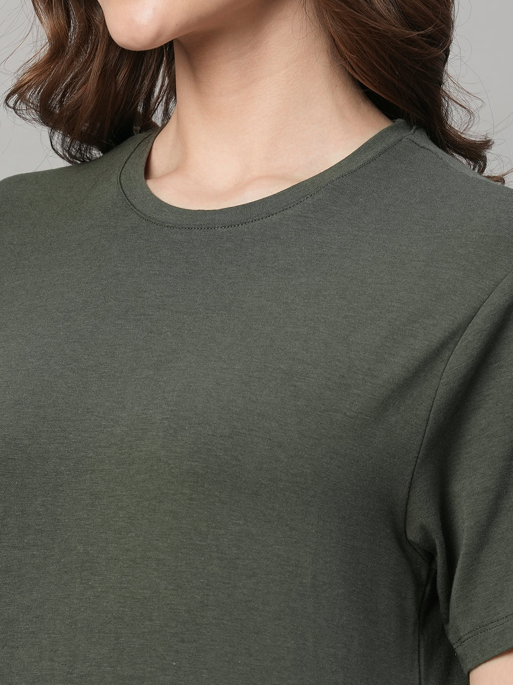 Women's Olive Cotton Bamboo Regular Fit Tshirt