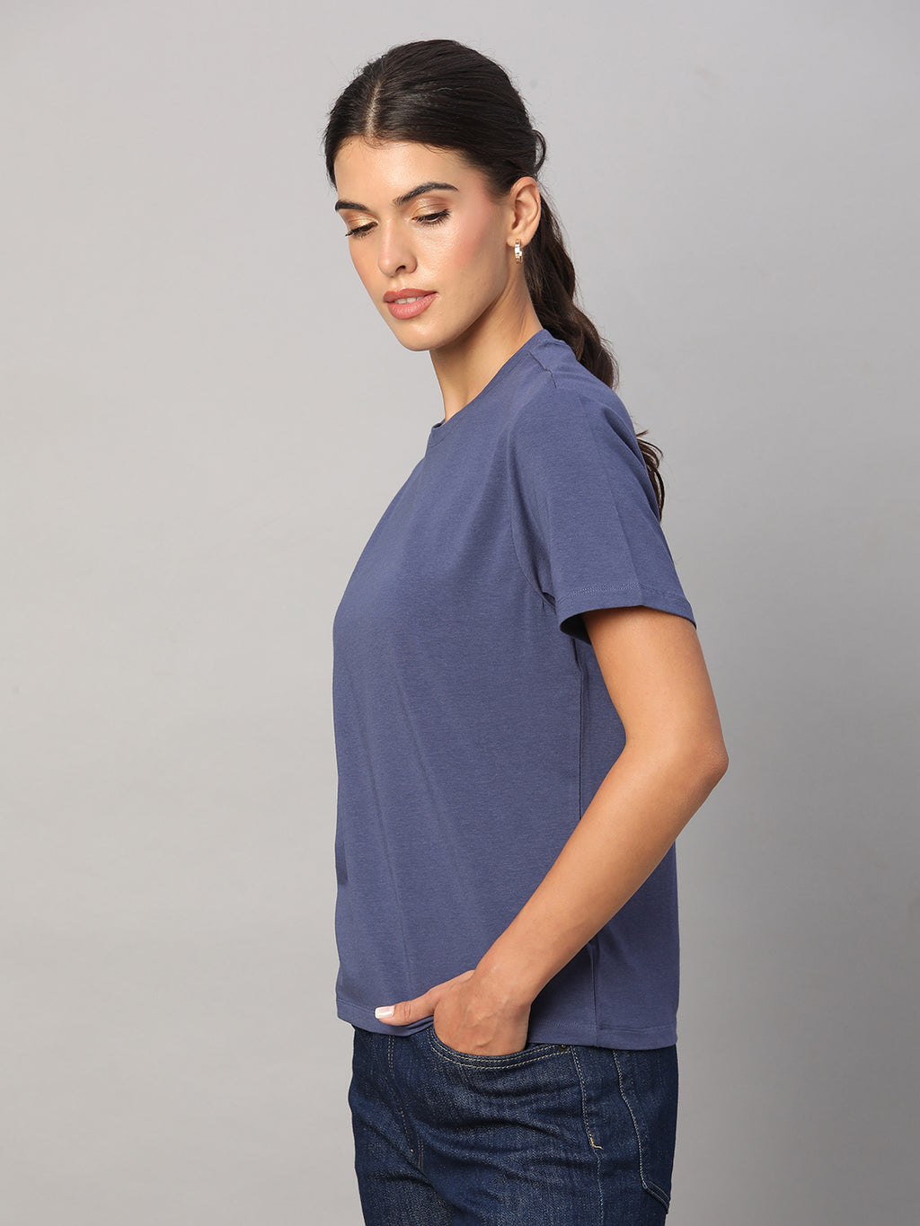 Women's Lavender Cotton Bamboo Elastane Regular Fit Tshirt