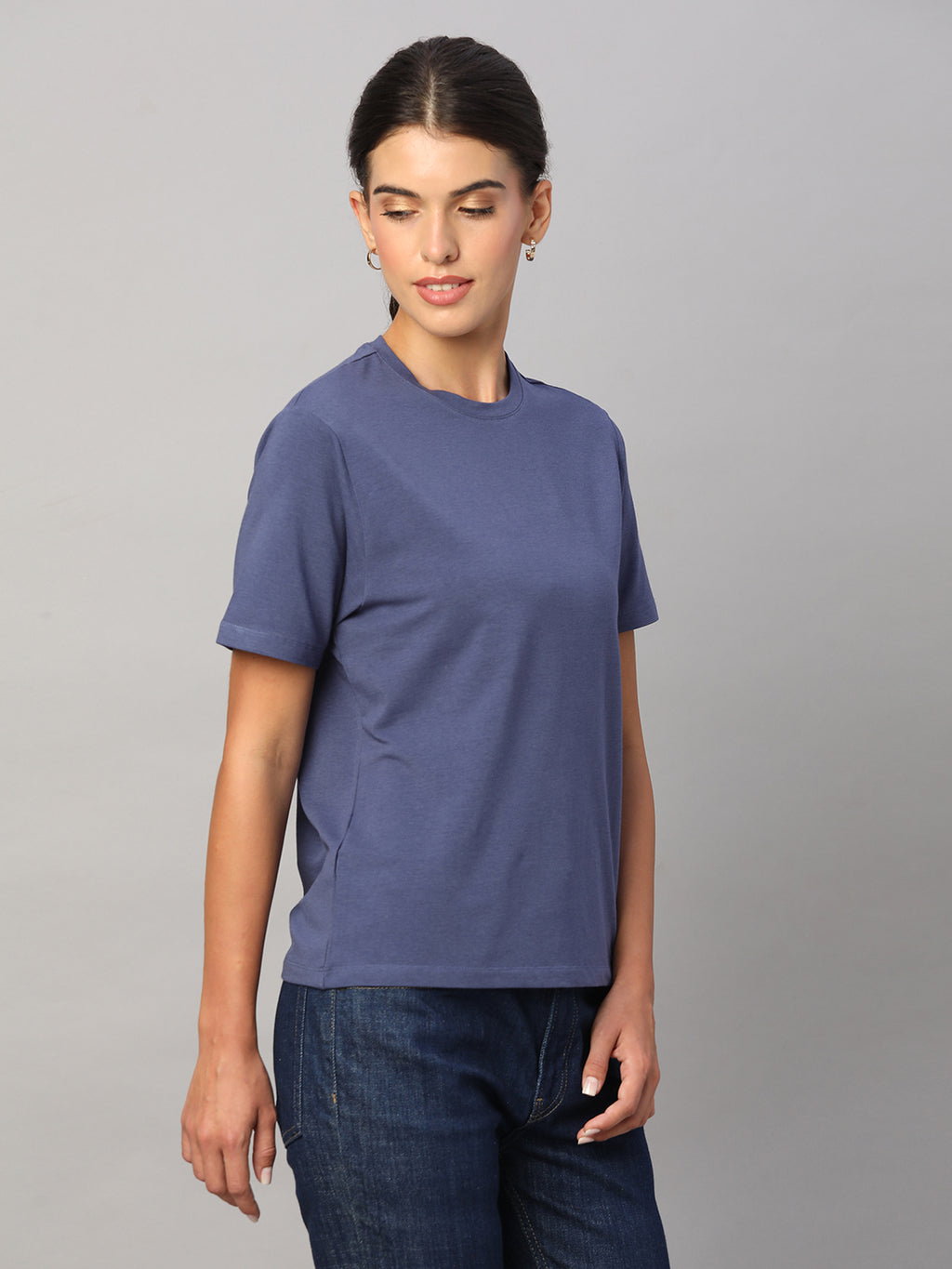 Women's Lavender Cotton Bamboo Elastane Regular Fit Tshirt