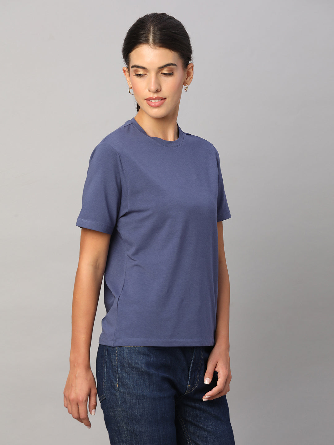 Women's Lavender Cotton Bamboo Elastane Regular Fit Tshirt