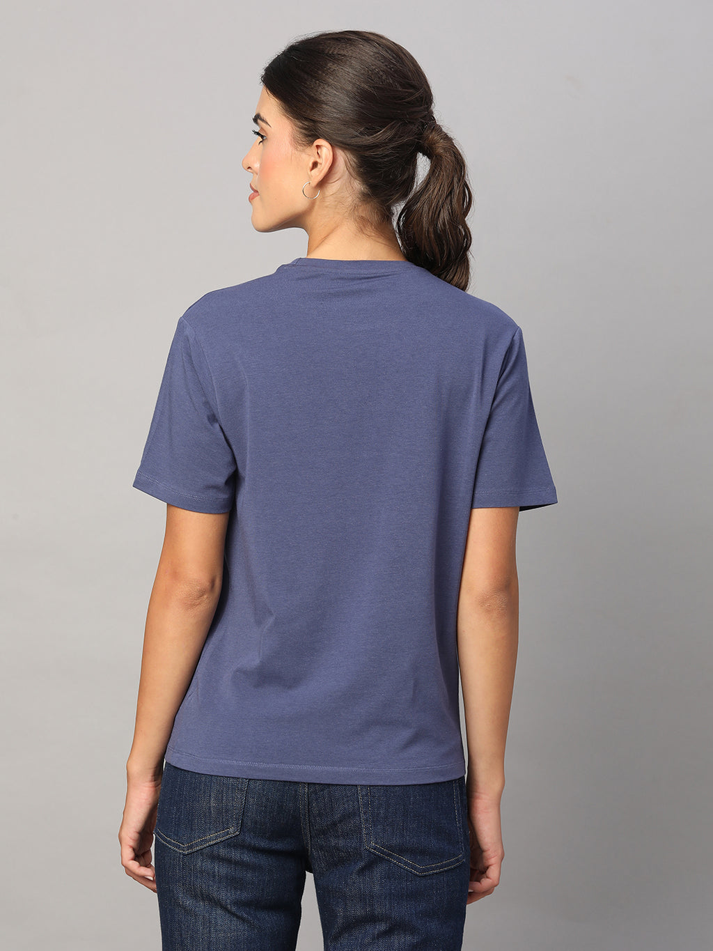 Women's Lavender Cotton Bamboo Elastane Regular Fit Tshirt