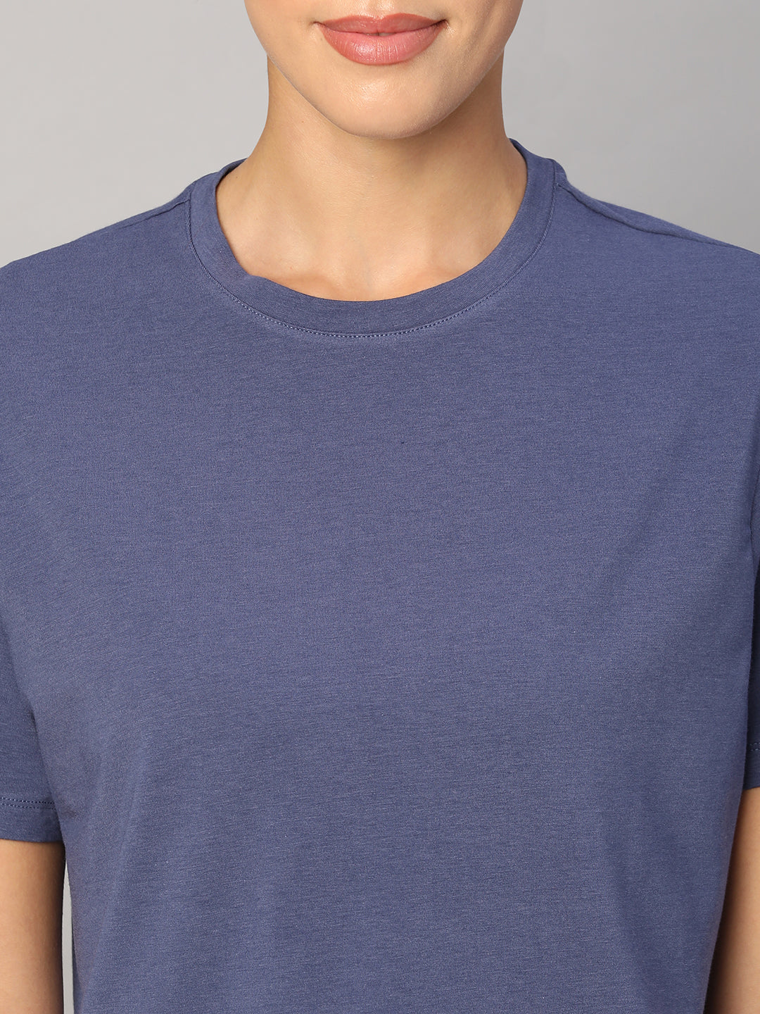 Women's Lavender Cotton Bamboo Elastane Regular Fit Tshirt