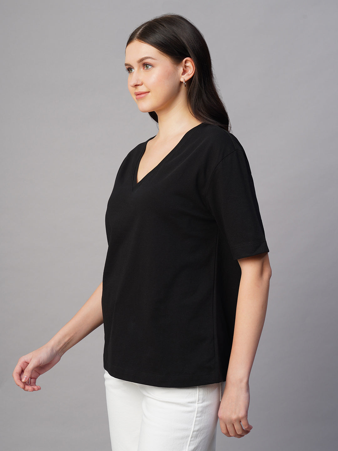 Women's Black 100% Cotton Regular Fit Tshirt