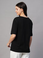 Women's Black 100% Cotton Regular Fit Tshirt