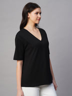 Women's Black 100% Cotton Regular Fit Tshirt