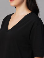 Women's Black 100% Cotton Regular Fit Tshirt