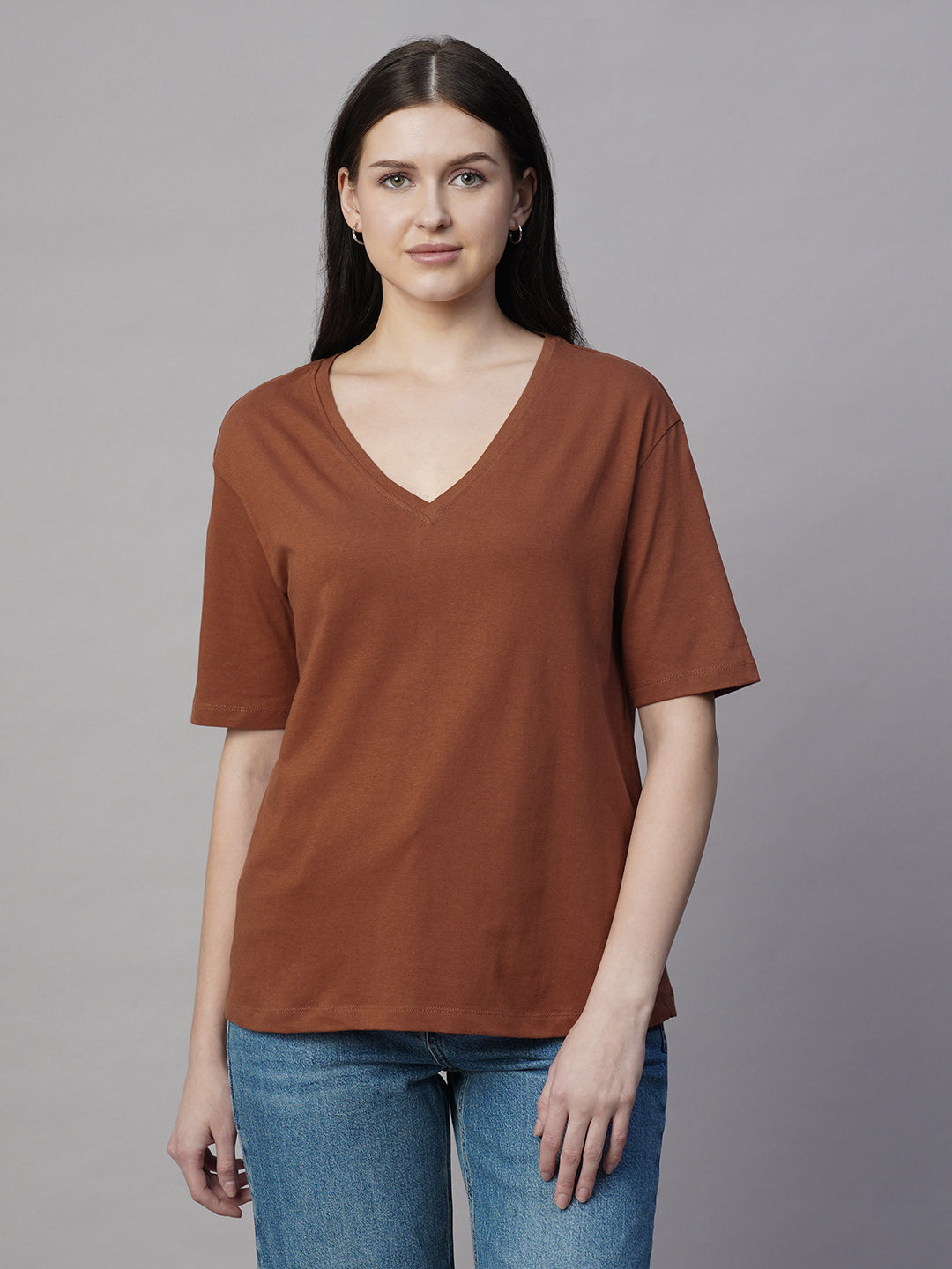 Women's Rust 100% Cotton Regular Fit Tshirt