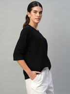 Women's Black 100% Cotton Regular Fit Tshirt