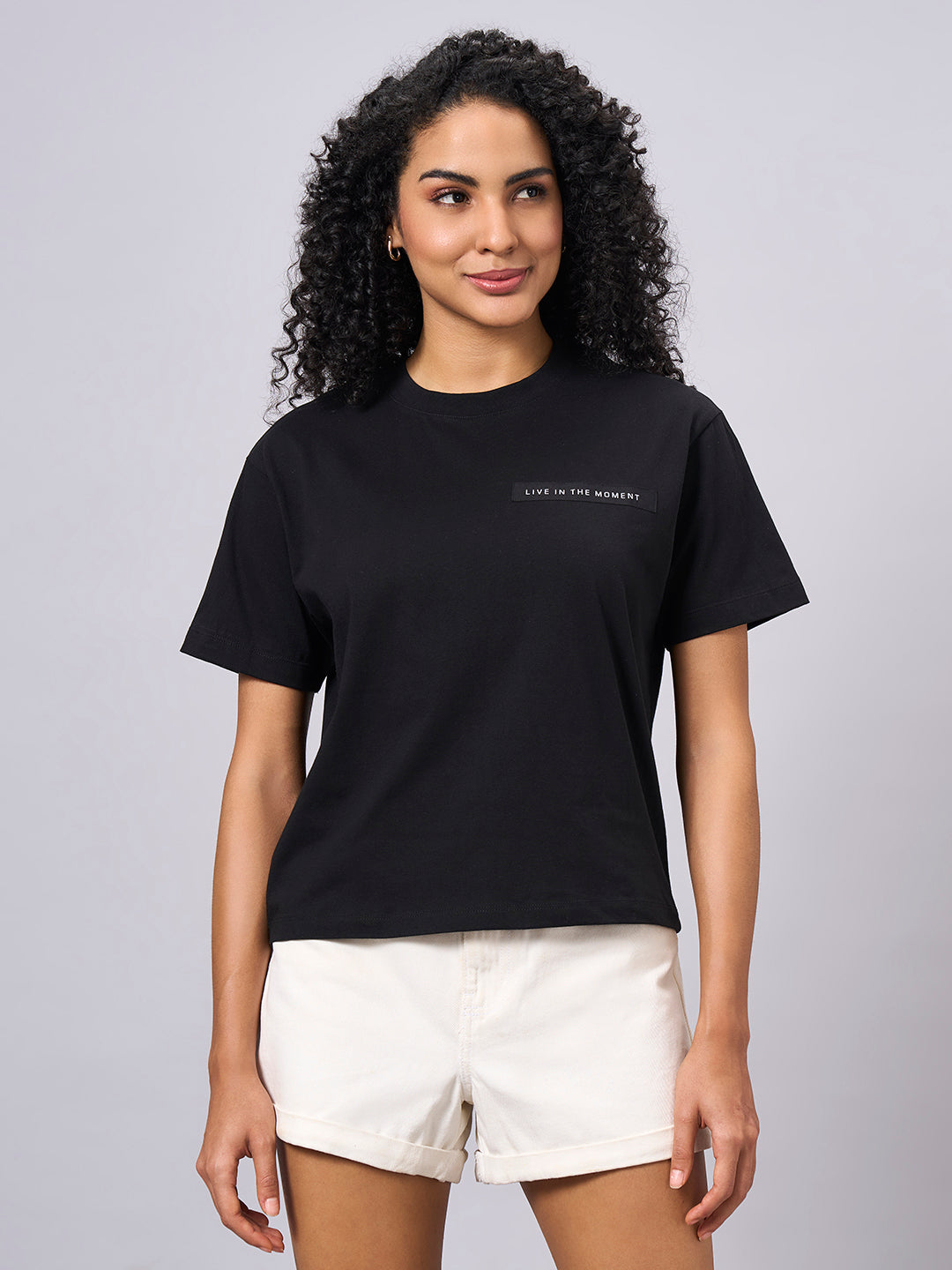 Women's Black 100% Organic Cotton Regular Fit Tshirt