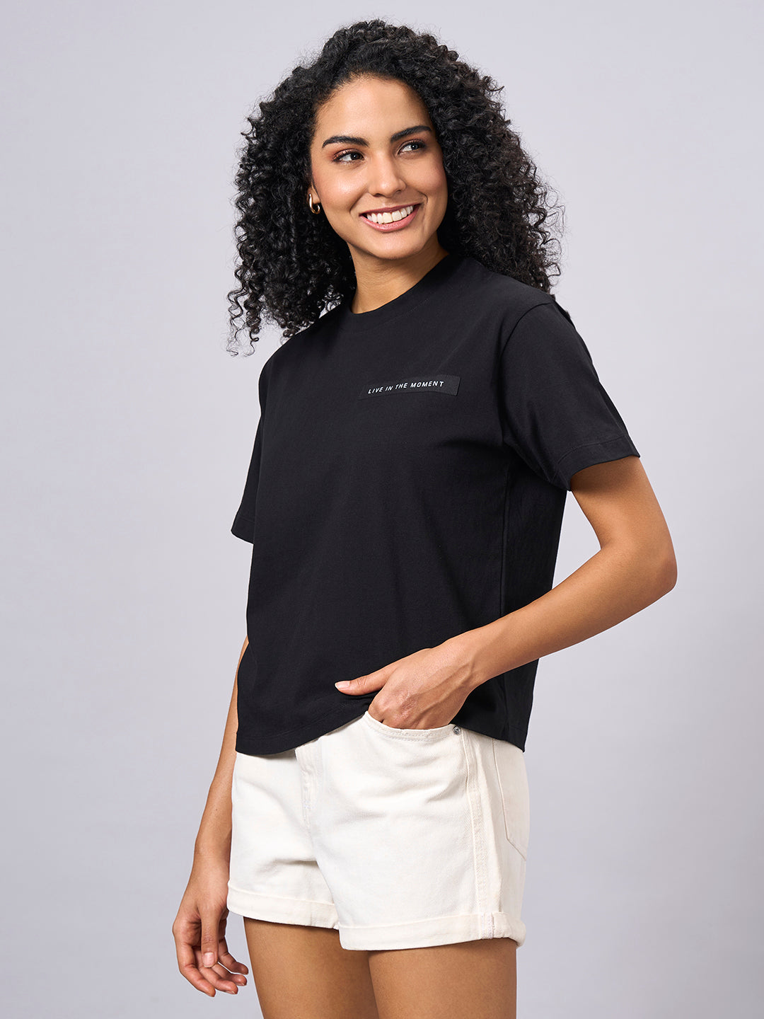 Women's Black 100% Organic Cotton Regular Fit Tshirt
