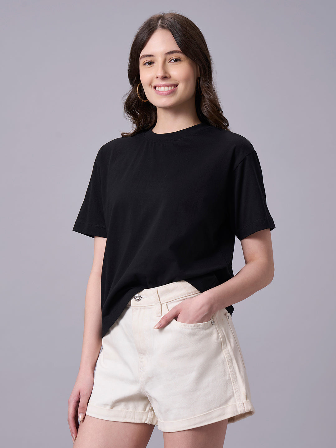 Women's Black 100% Organic Cotton Regular Fit Tshirt