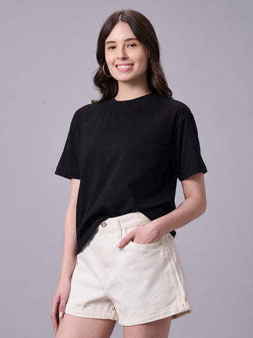 Women's Black 100% Organic Cotton Regular Fit Tshirt