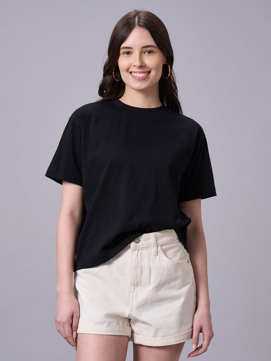 Women's Black 100% Organic Cotton Regular Fit Tshirt