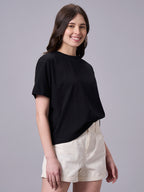 Women's Black 100% Organic Cotton Regular Fit Tshirt