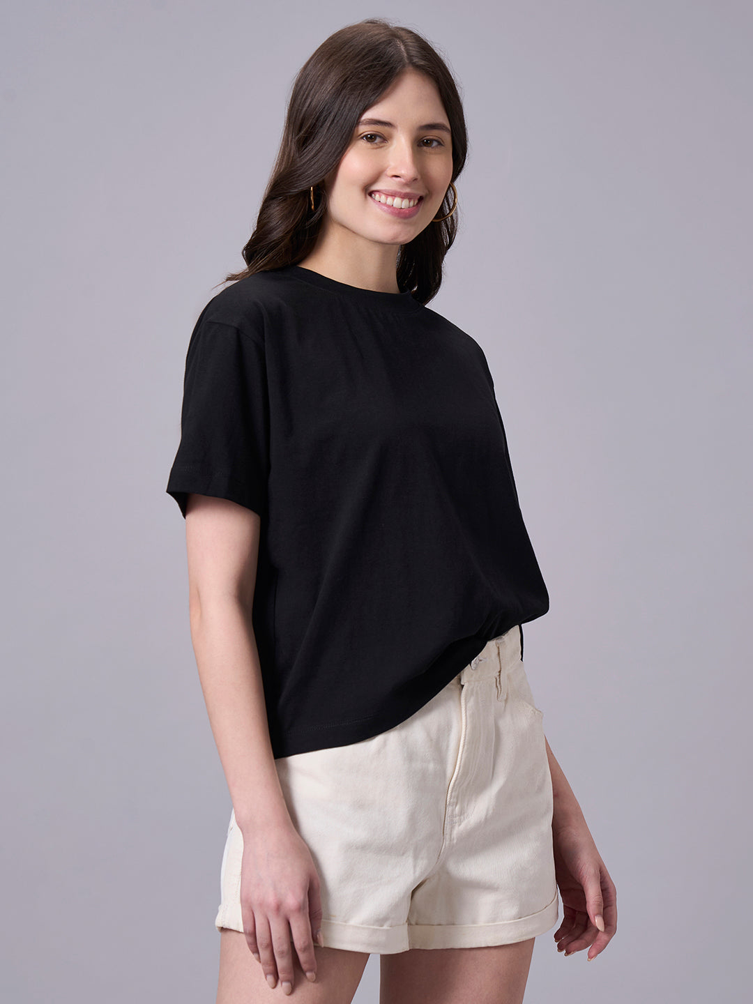 Women's Black 100% Organic Cotton Regular Fit Tshirt