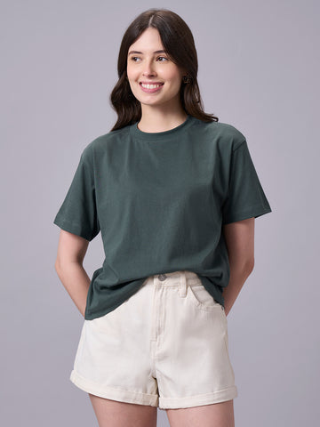 Women's Olive 100% Organic Cotton Regular Fit Tshirt