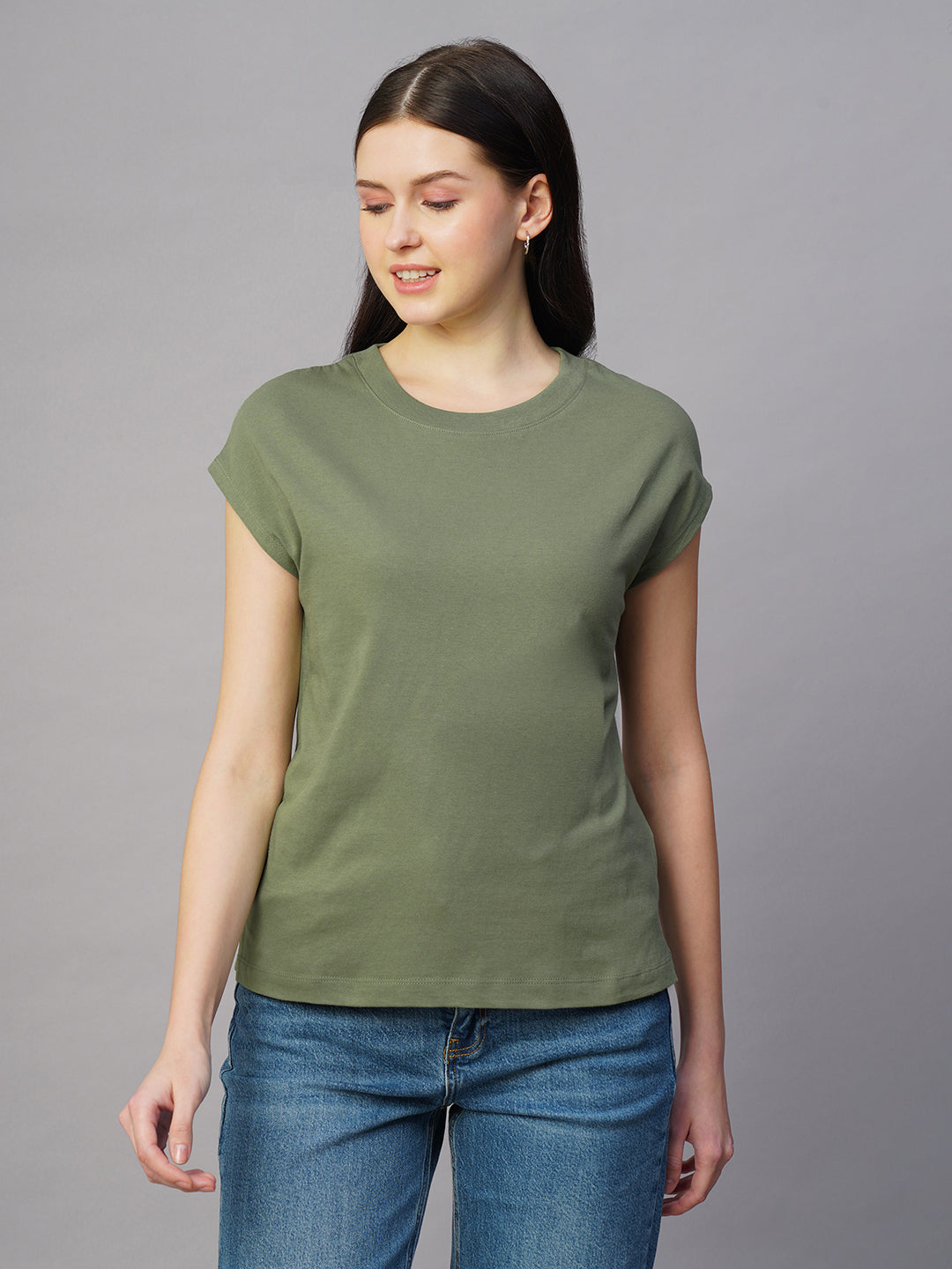 Women's Green 100% Cotton Regular Fit Tshirt