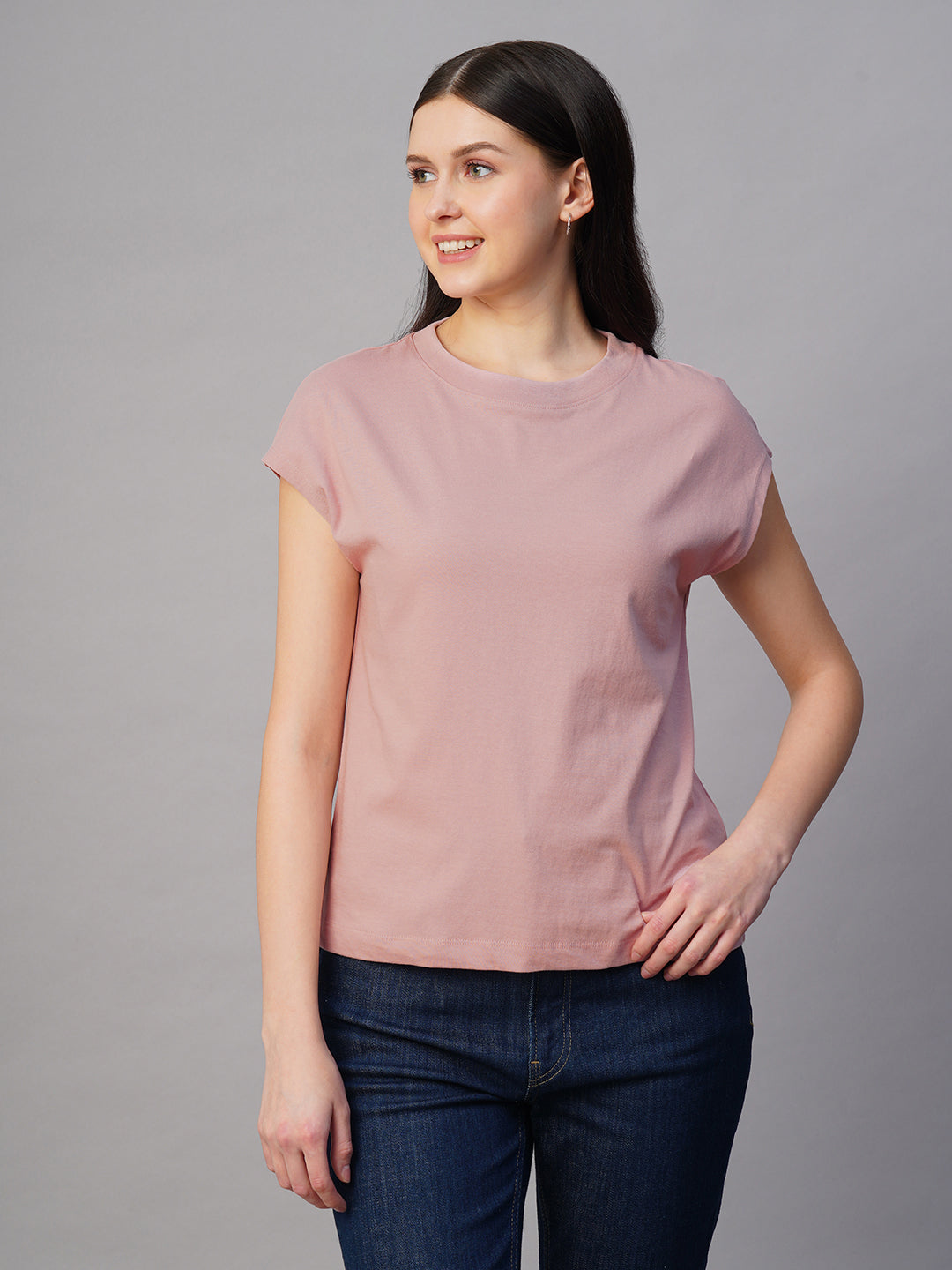 Women's Pink 100% Cotton Regular Fit Tshirt