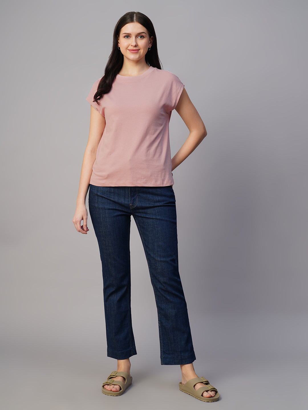 Women's Pink 100% Cotton Regular Fit Tshirt