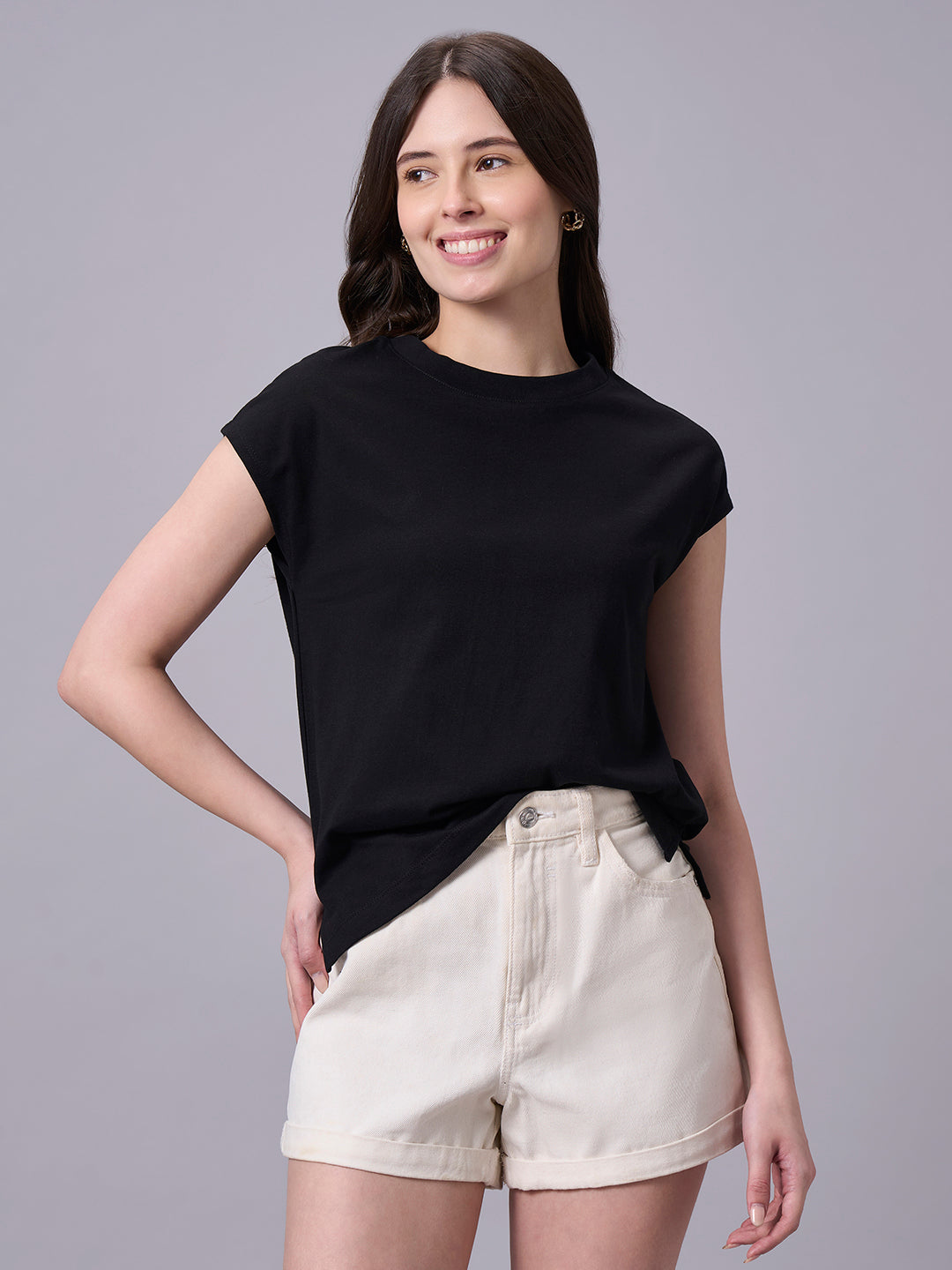 Women's Black 100% Organic Cotton Regular Fit Tshirt