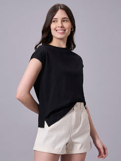 Women’s Organic Cotton Regular Fit Cap Sleeve T-Shirt Black