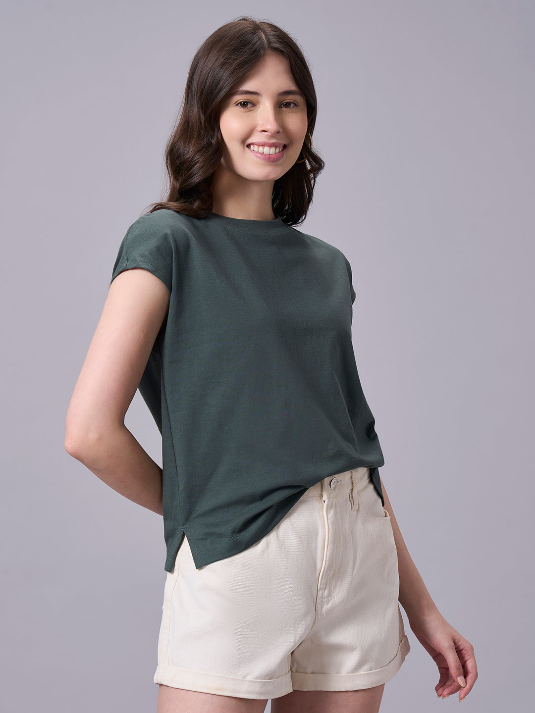Women's Olive 100% Organic Cotton Regular Fit Tshirt