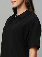 Women's Black Cotton Elastane Regular Fit Tshirt