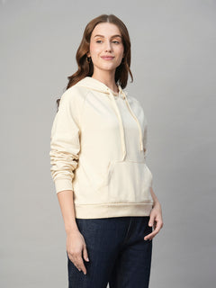 Women's Cotton Polyester Regular Fit Hoodie Sweatshirt Natural